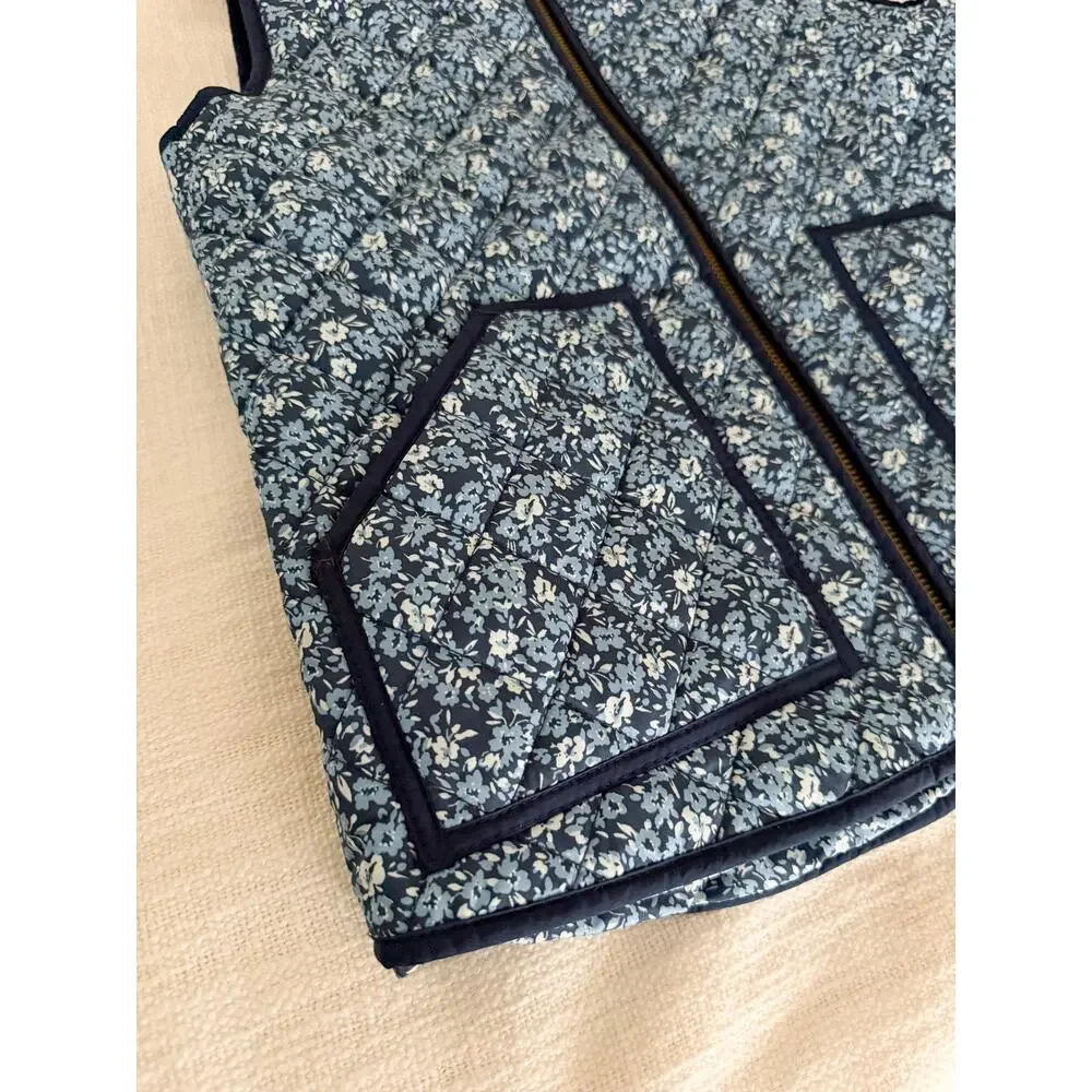 Crewcuts Factory | Girls Floral Quilted Vest Antique Navy Blue | Sz M